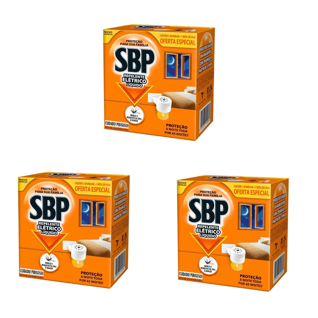 Kit 3 Aparelhos Repelente Elétrico SBP + Refil 32 ml