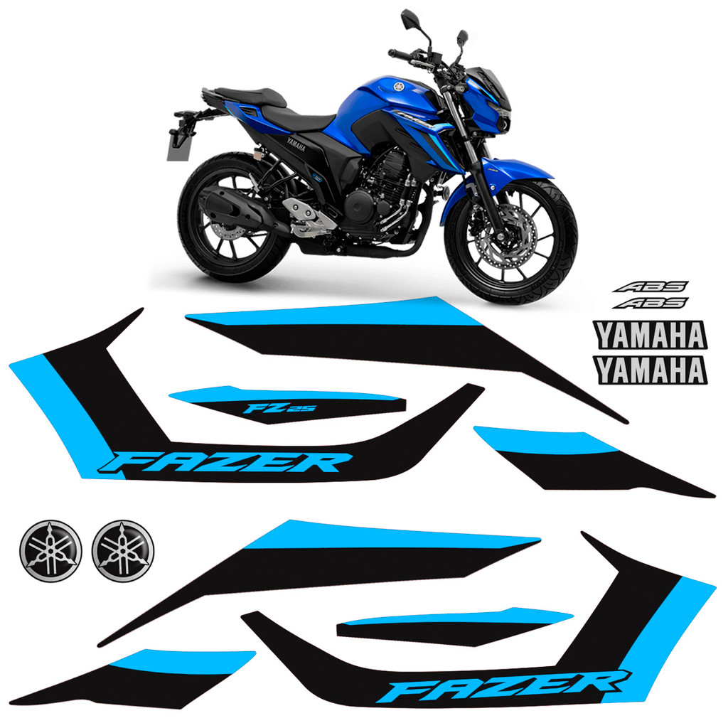 Adesivos Para Yamaha Fazer 250 FZ25 2025 Moto Azul + Logos
