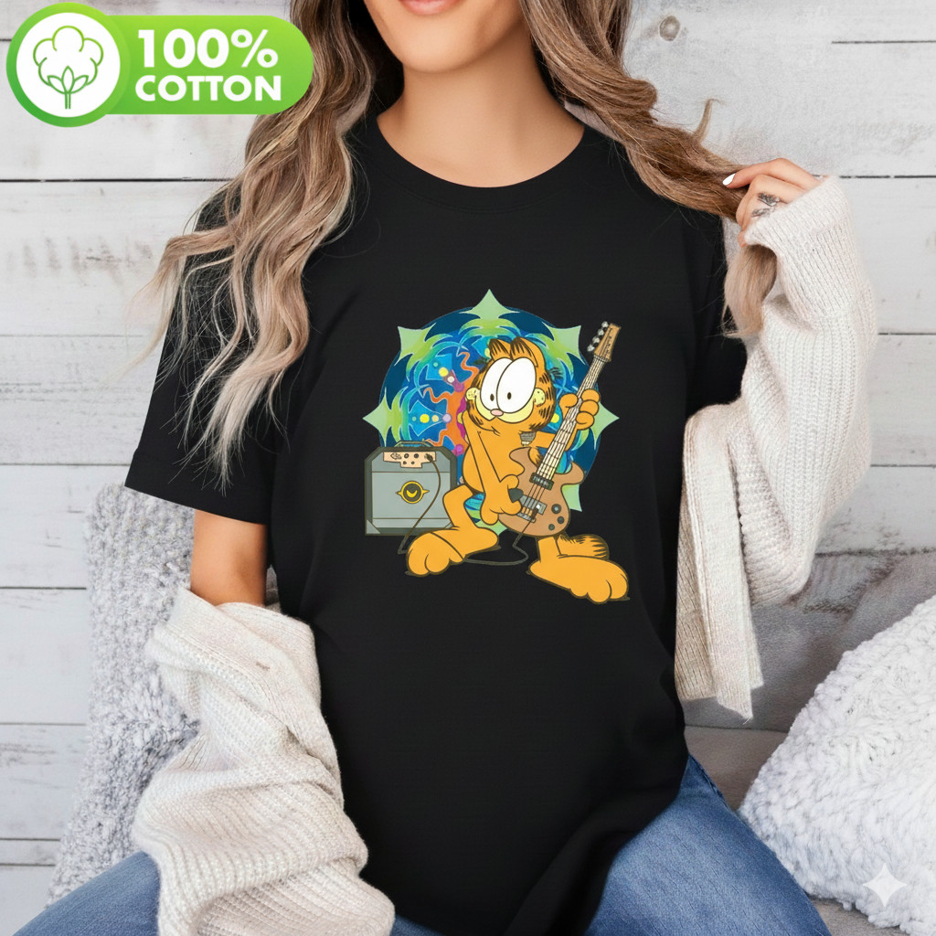 Camiseta Unissex Garfield Guitarra Rock Star Retrô Divertida Estilosa Confortável Casual