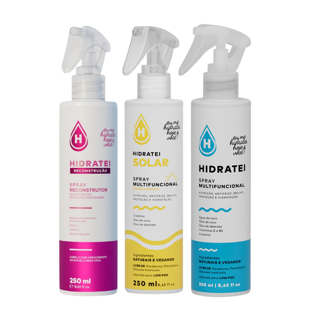 Hidratei Spray Leave-in 250ml Hidratação, Solar ou Reconstrução - Protetor Térmico