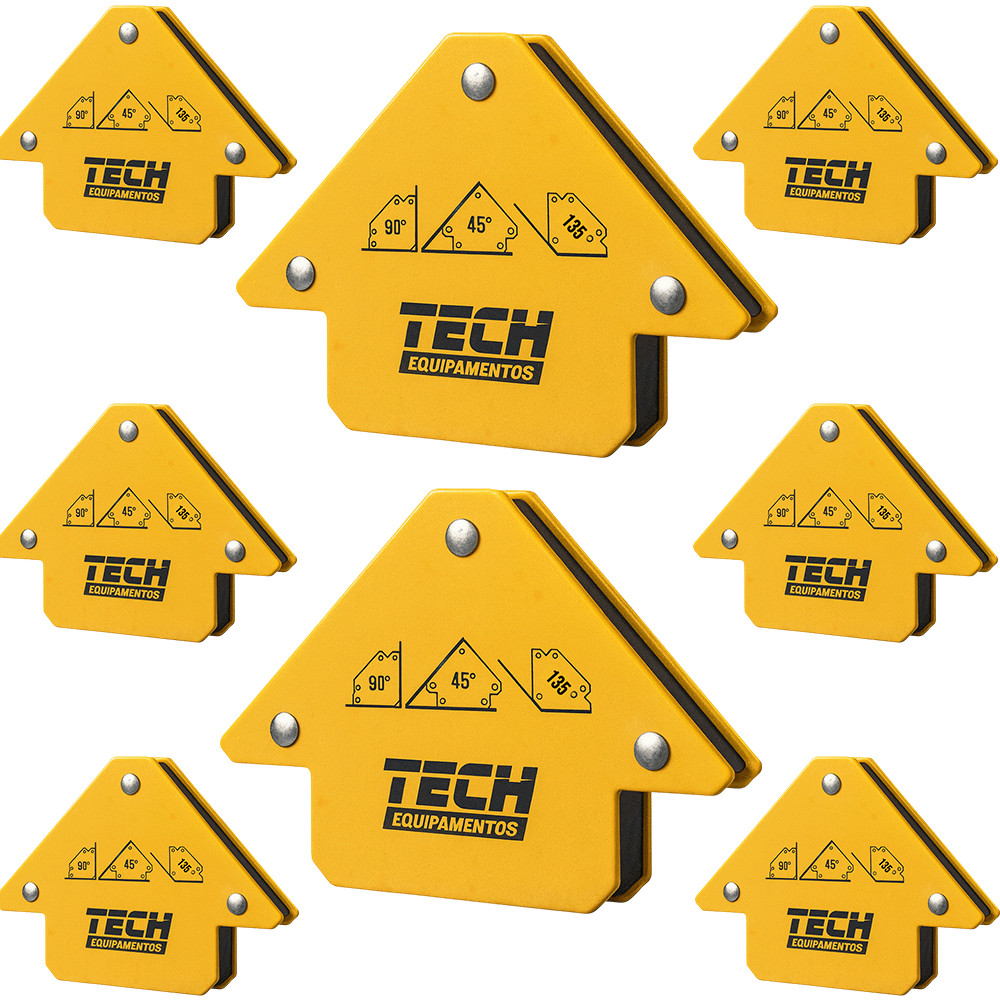 kit 8 Esquadro Magnético TECH 12kg Multiângulos 30° 45° 135° Solda Profissional