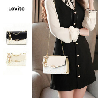 Lovito Casual Pequena Bolsa De Ombro Patchwork Corrente Pequena Bolsa De Ombro Para Mulheres LNA32135 (Off White/Black) em Oferta na Shopee