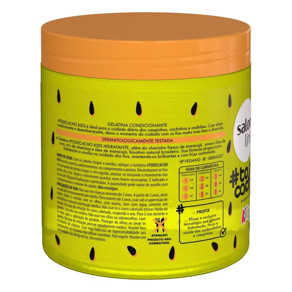 Detalhes do Kit Gelatina Salon Line Todecacho Kids Maracujá Cachinhos Hidratados 550g - 2 Unidades