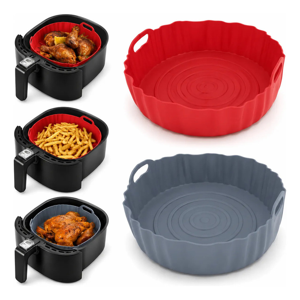 Kit 2 Formas Silicone Redonda Para Air Fryer 19cm Antiaderente Reutilizável Silicone Premium