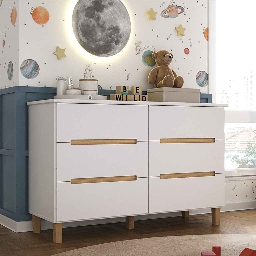 Cômoda Infantil 6 Gavetas Sky Yescasa Branco/Olmo Italiano