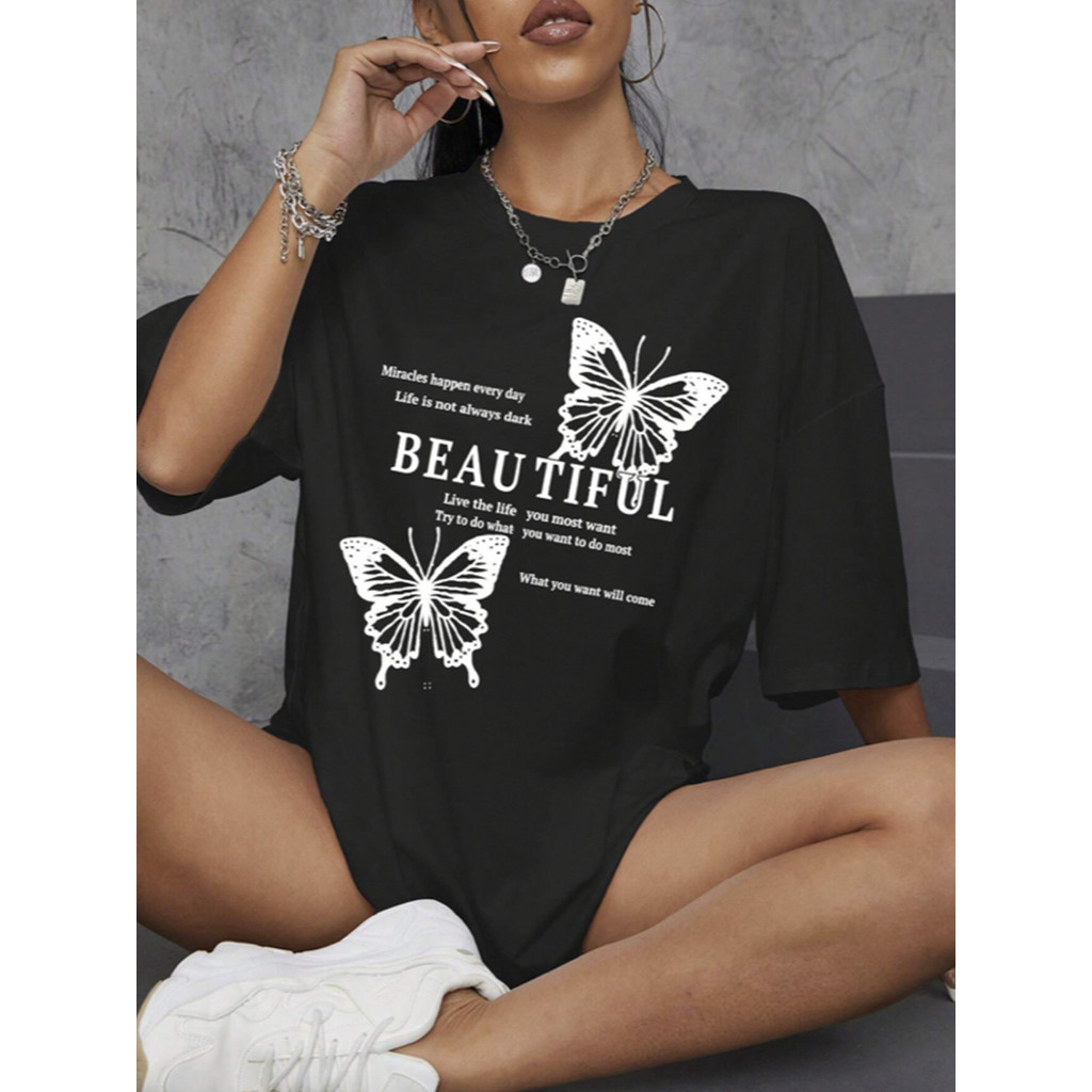 Camiseta Estampada Beautiful Butterfly Aesthetic Blusa Oversized Feminina Life Style T Shirt Estilosa