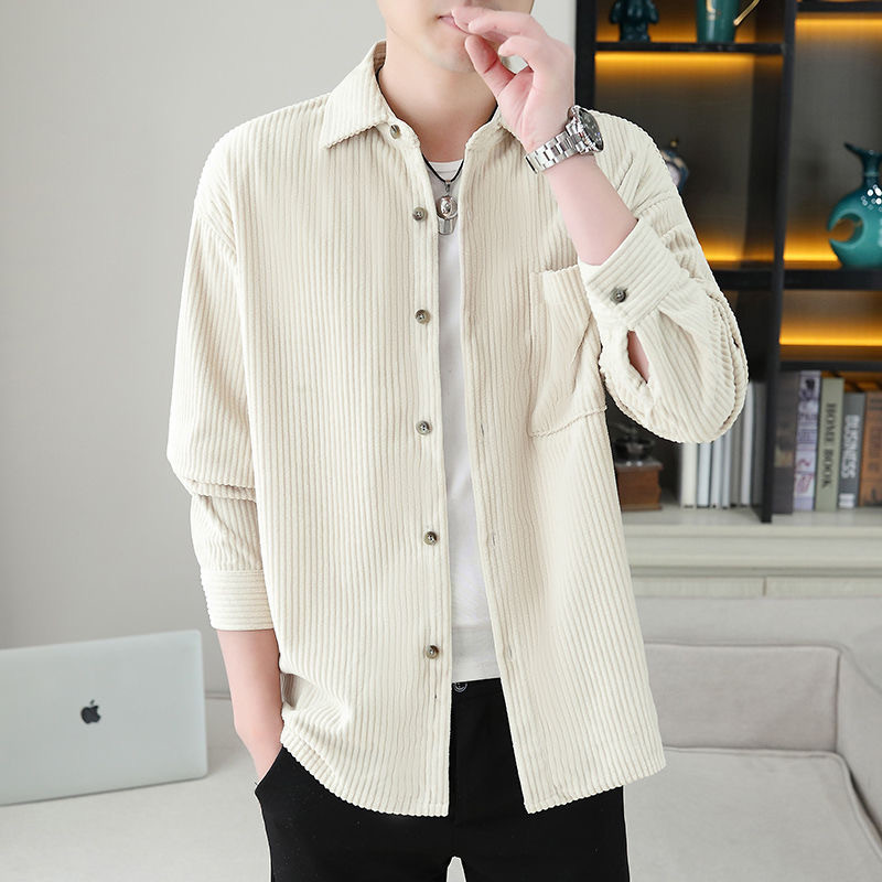 Camisa de manga comprida masculina primavera outono estilo veludo camisa roupas rua Wear camisa de fundo fino-ajuste Ret