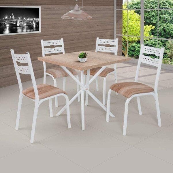 Conjunto de Mesa com 4 Cadeiras Luna Clássica Branco/Capuccino Branco