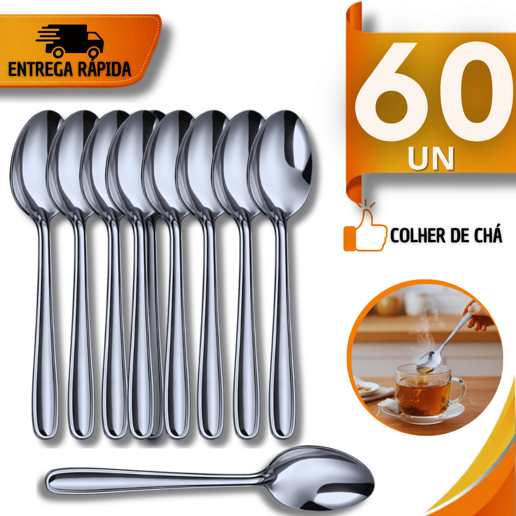 Combo Colheres Chá Inox 13,6cm Aço Inox Resistente Ideal Chá Chocolate Quente Café Talheres Utensílios