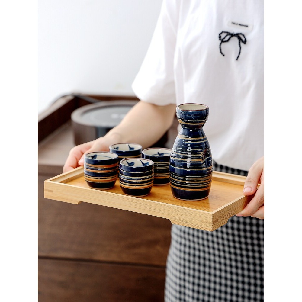 Retro estilo japonês flor de seda cerâmica conjunto de vinho presente caixa de presente pote de vidro de saquê copo de v