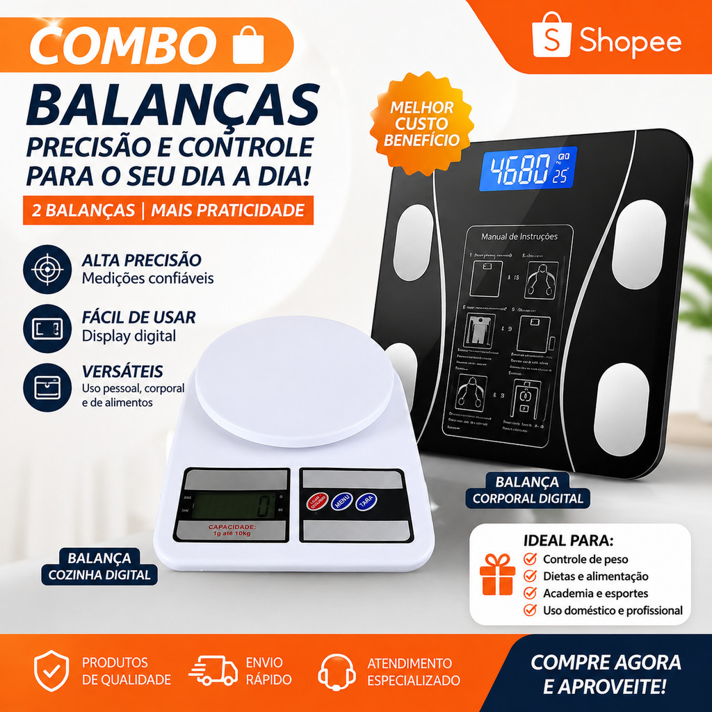 Kit 2 Balanças Digital - Balança de Cozinha e Bioimpedância