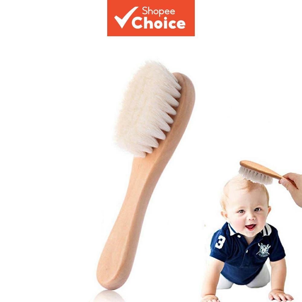 Escova de cabelo de madeira com cerdas macias de lã – massageadora suave para o couro cabeludo de recém-nascidos e
