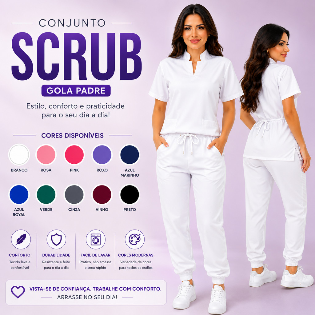 Pijama Cirúrgico Hospitalar Clinica Conjunto Scrub Acinturado Uniforme profissional Gola Padre Elegante Linha Premium