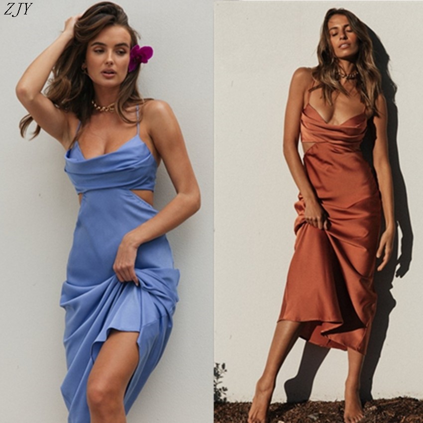 Vestido Feminino Com Suspensório De Cor Sólida , Longo Gola Pilha E Costas Nuas Suspensor