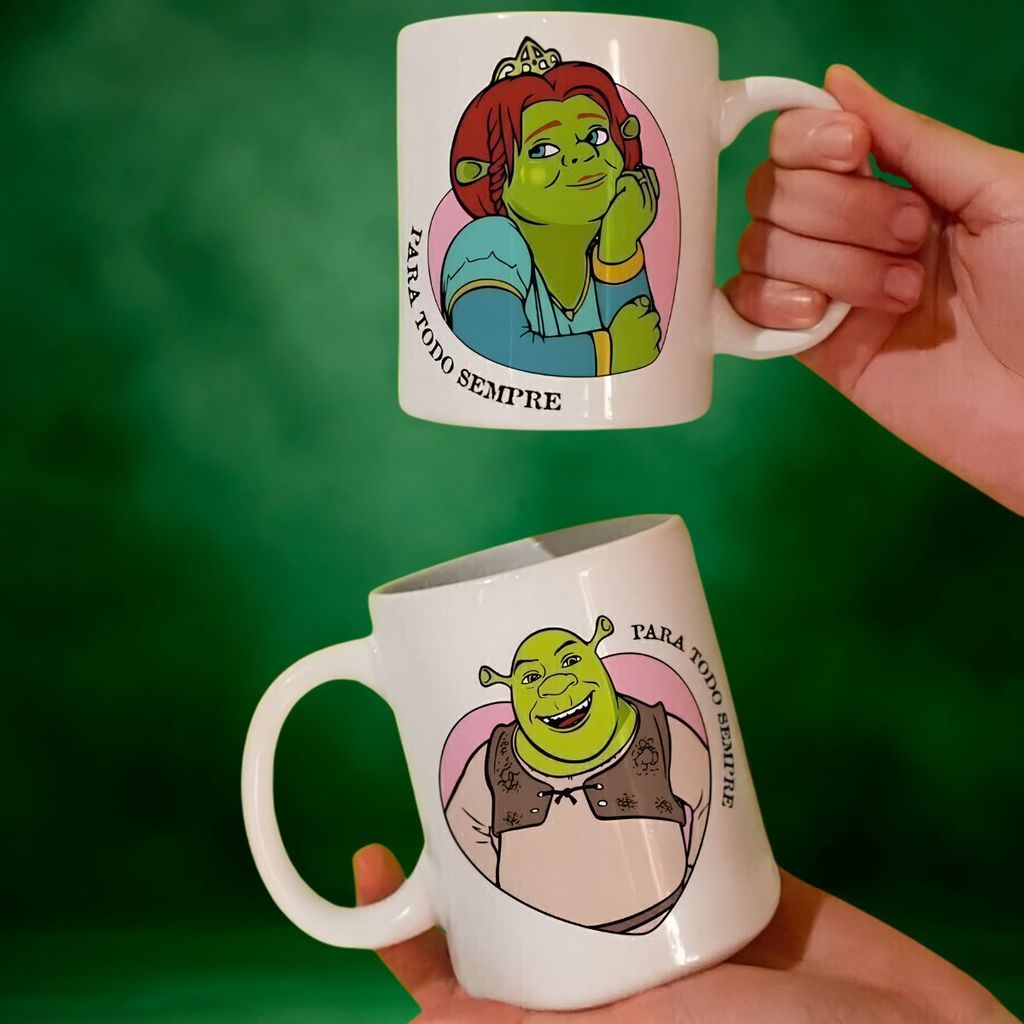 Conjunto 2 Canecas Casal Sherek  & Fiona Presente Dia dos Namorados