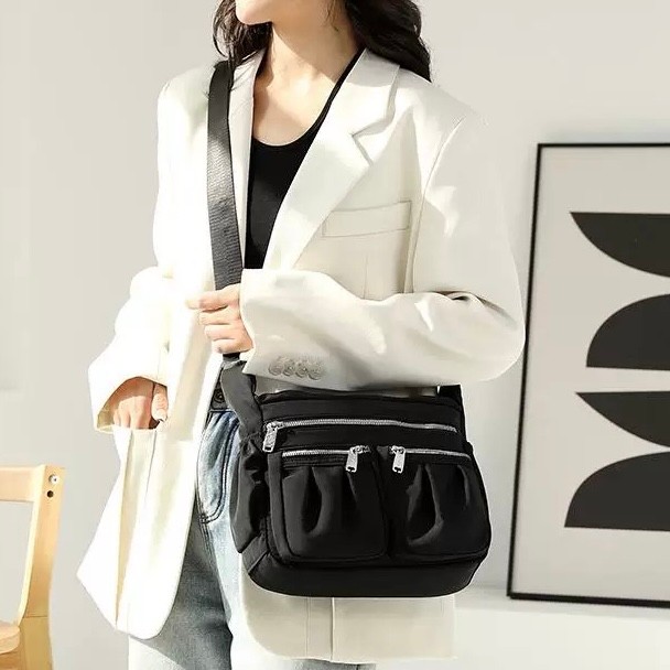 Bolsa Feminina Transversal Casual Nylon Impermeável Medio Multi Bolsos Ombro Simples TM9130 LING