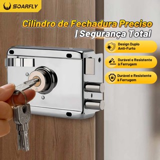 Fechadura Sobrepor cor cromada para Portão e Porta Com TRAVA DUPLA e 05 CÓPIA DE CHAVES em Oferta na Shopee