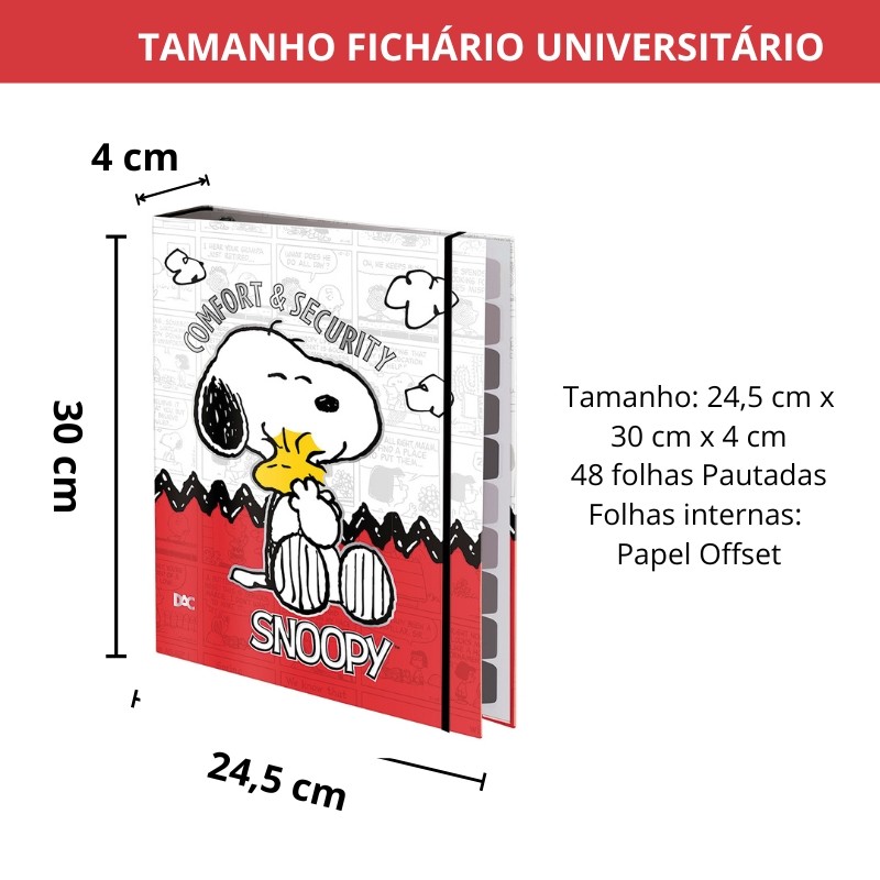 Detalhes do Fichário Universitário com Elástico Snoopy DAC