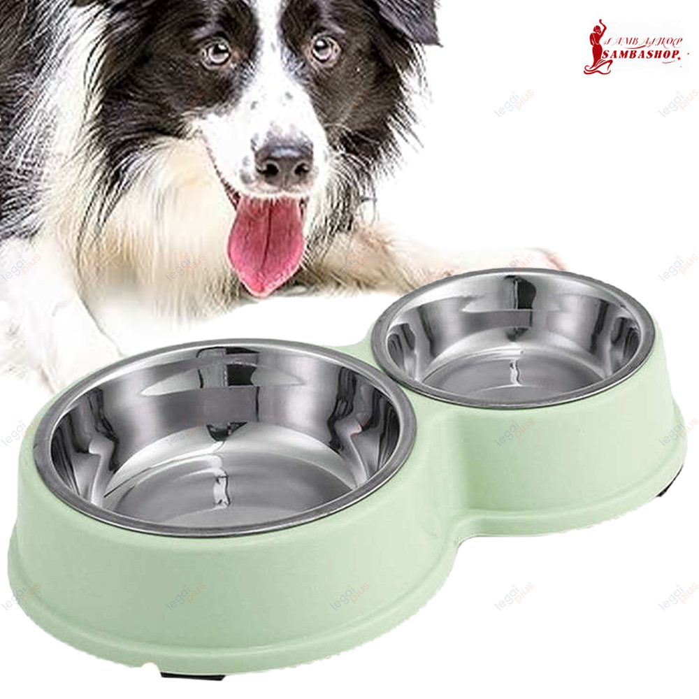 Comedouro Duplo Antiderrapante de Inox para Pets - Cão ou Gato em Oferta na Shopee