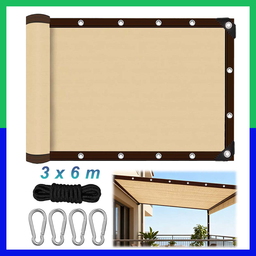 Tela De Privacidade Para Guarda-Sol Tecido,Com Ilhós Reforçados Cobertura Pérgola Jardim E Pátio Externo,3 x 6 m,Bege