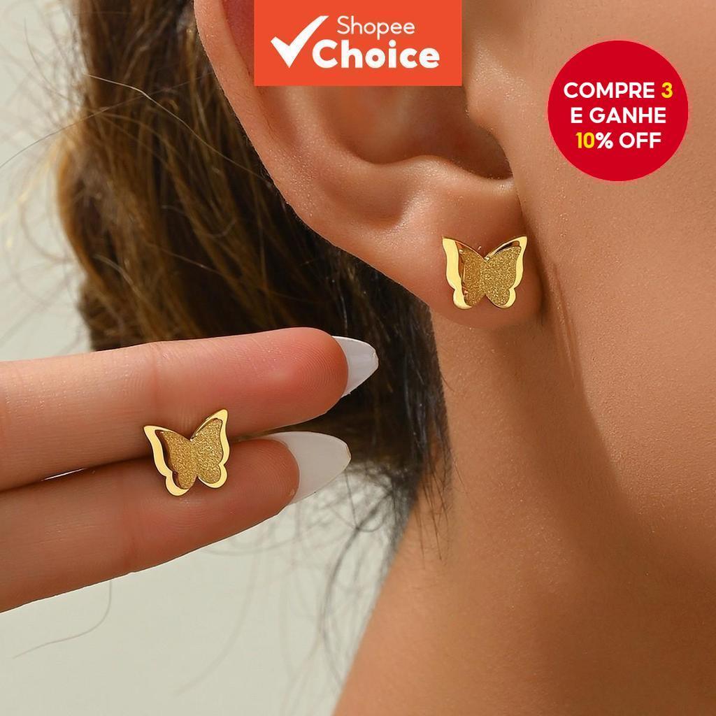 Piercing De Brincos Fofos De Borboleta De 2 Camadas Fosco Para Mulheres , Presentes Dela , Acessórios Da Moda em Oferta na Shopee