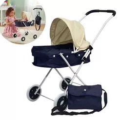 Carrinho de Boneca Infantil Resistente Com Bolsa Azul Ideal Para Passeios e Brincadeiras Seguras com Bonecas