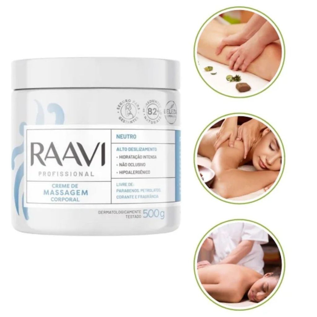 Creme de Massagem Raavi Neutro Corporal 500g – Alto Deslizamento e Hidratação para Peles Sensíveis