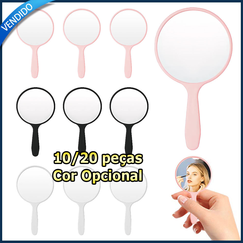 Kit 10/20 Mini espelho de mão Espelho redondo de maquiagem Espelho de maquiagem portátil de viagem - Rosa Branco Preto