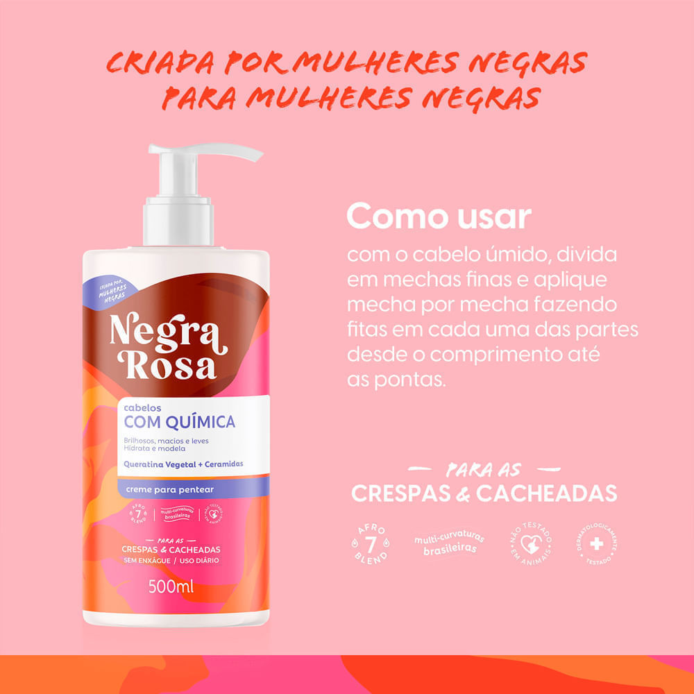 Detalhes do Creme Para Pentear Negra Rosa Cabelos Com Química 500ml