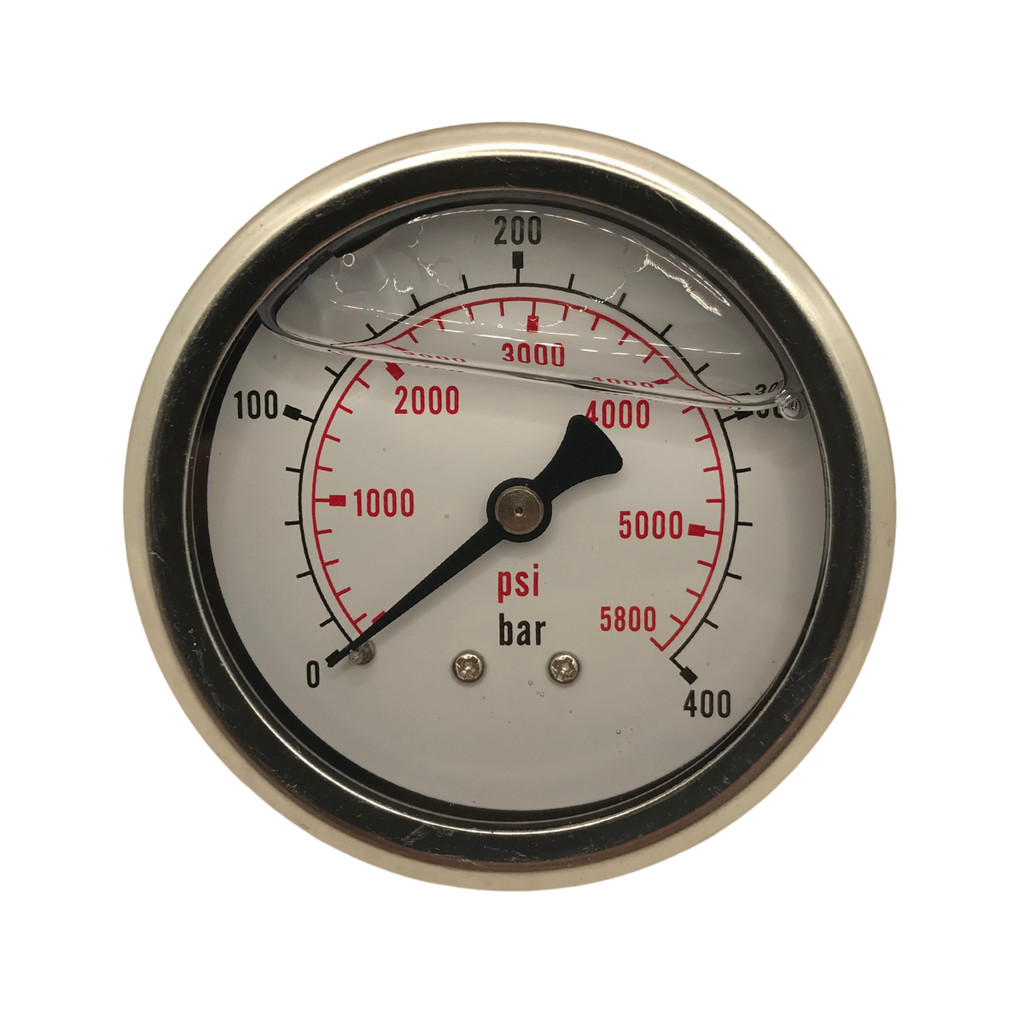Manômetro Medidor De Pressão Glicerina Horizontal Inox 400 Bar Visor 63mm 5800Psi Rosca 1/4