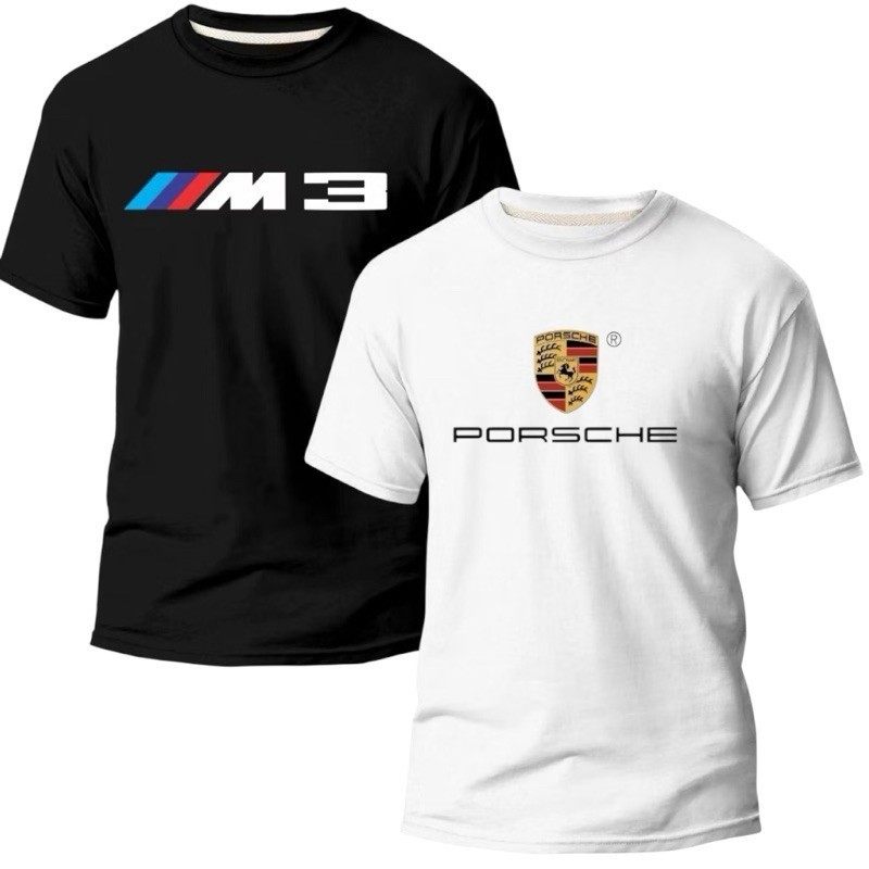 Kit 2 Camisetas Masculinas Carros BMW M3 e Porsche Algodão Premium Estampa Automotiva Casual