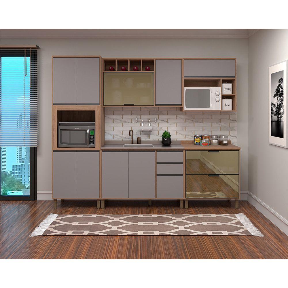 Armário de Cozinha Compacta Isa 10 Portas 5 Gavetas MDF Vanilla-cinza Puro