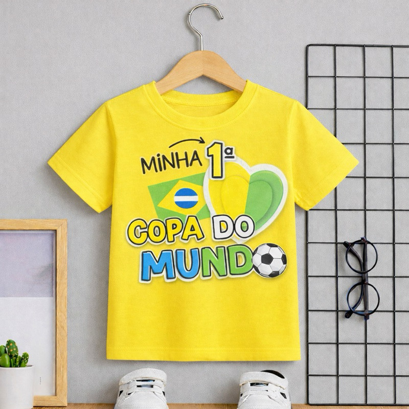 CAMISA Camiseta Infantil Do Brasil Minha Primeira Copa Do Mundo 100% algodão