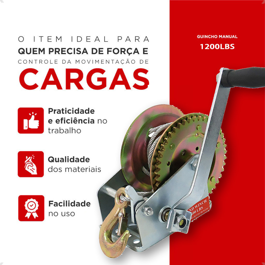 Guincho Manual Catraca Com Cabo De Aço Até 545kg Para Reboque Barco Carretinha