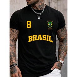 Camiseta Masculina Blusa Brasil 8 T-shirt Verão Manga Curta Camisa Algodão Premium