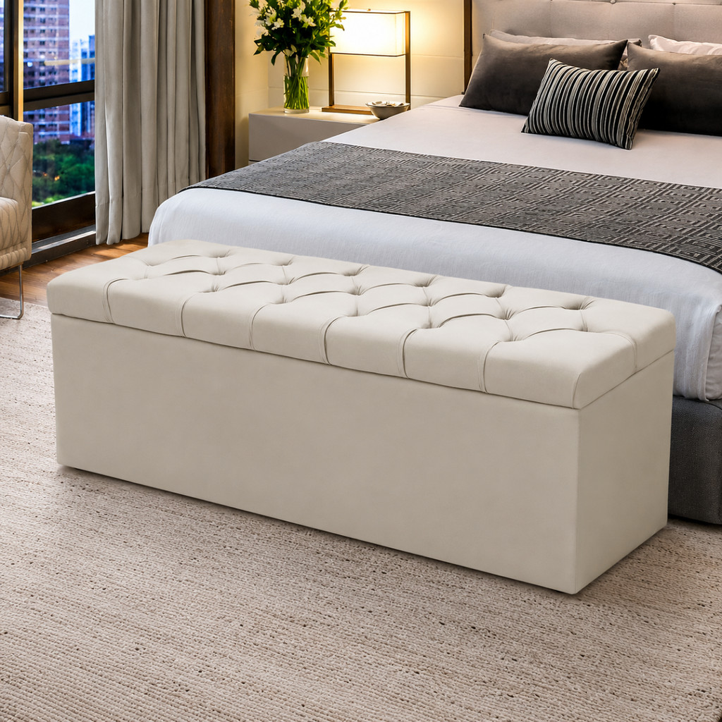 Baú Recamier Quadrado Calçadeira Quadrado Cama Box Casal 140cm Veludo