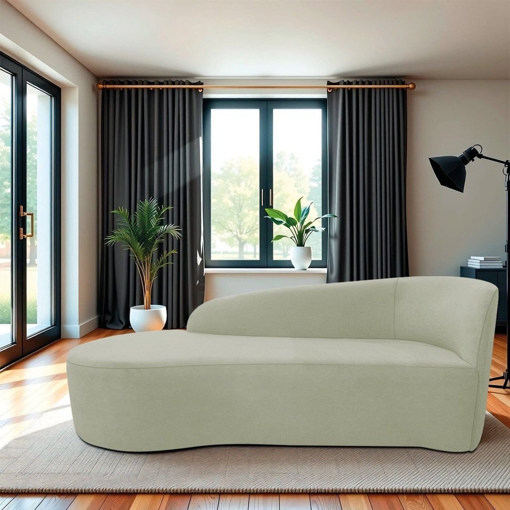Recamier Curvo Orgânico 160cm 2 Lugares Lado Esquerdo para Sala de Estar Bouclé Paris Verde Oliva Verde Oliva