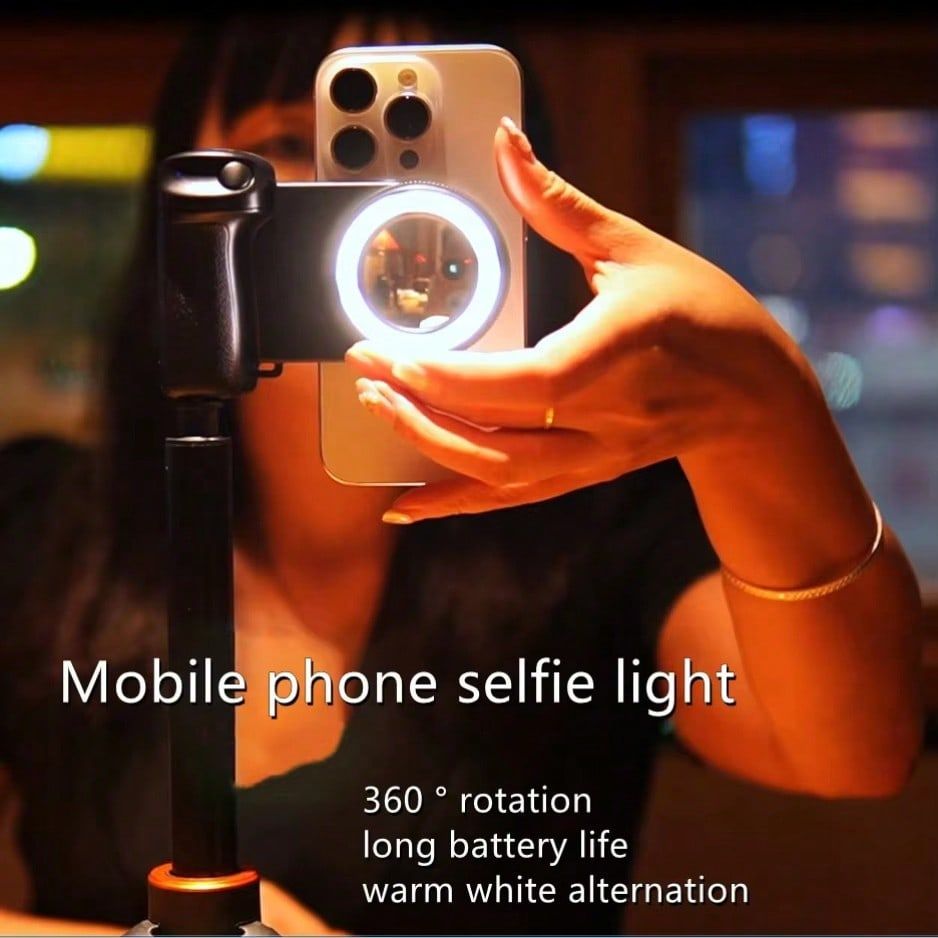 Suporte magnético recarregável para telefone de 750mAh, controle remoto Bluetooth Selfie + estabilizador de luz de preen