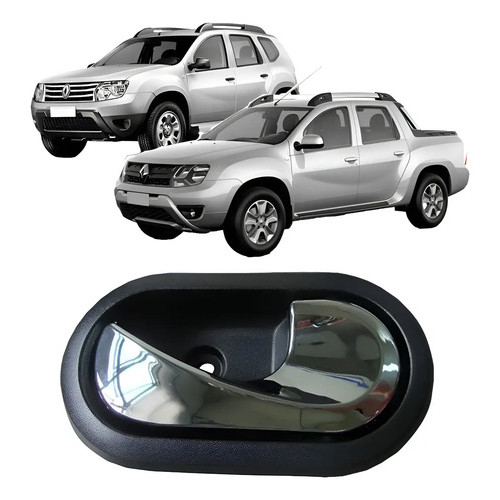 Maçaneta Interna Direita Cromada Renault Duster Oroch Logan Preto-prata Dianteira/traseira