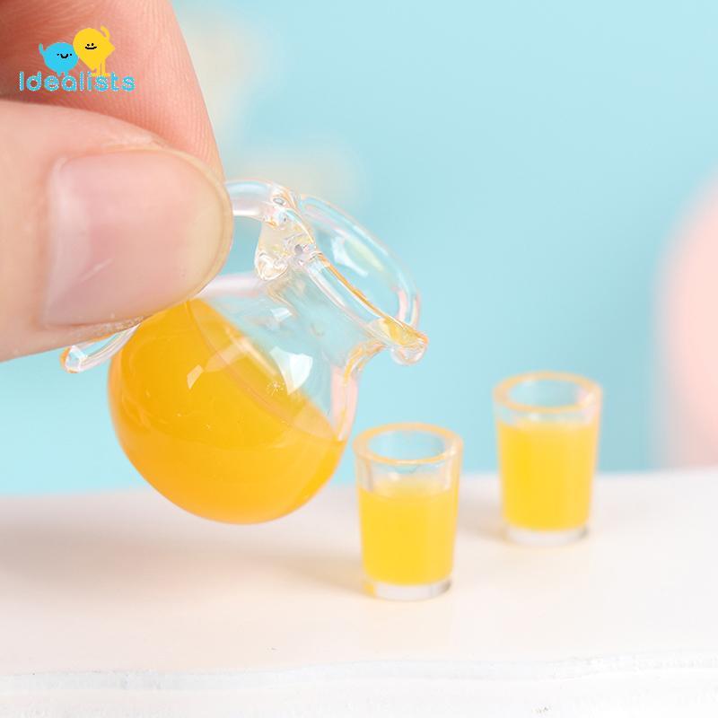Idealistas 3 Pçs/set 1 : 12 Casa De Bonecas Em Miniatura Copo De Bebida Jarro De Suco De Laranja Modelo Decoração De Coz