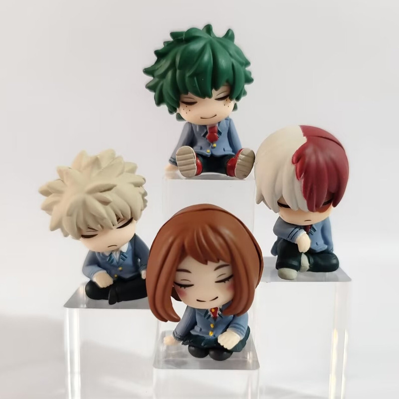 4 Pçs/Set Meu Herói Academia Boneca Sono Midoriya Izuku Bakugou Katsuki Todoroki Shoto Ochaco Urara Q Versão PVC Figuras