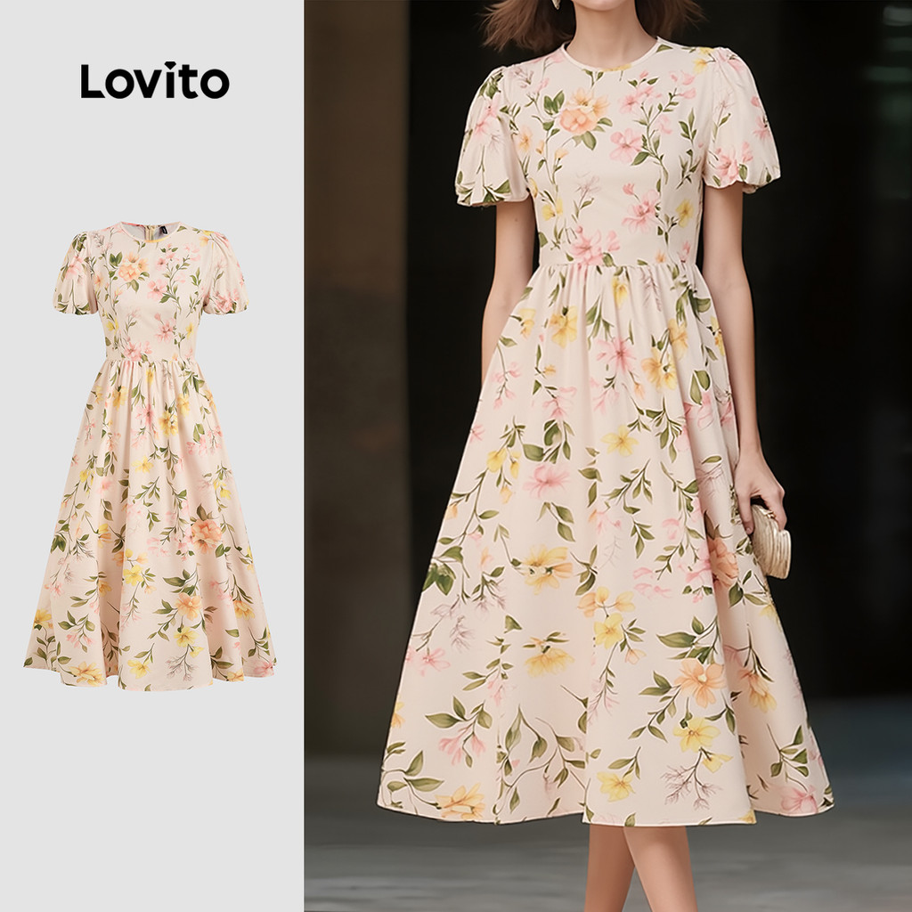 Lovito Vestido Casual com Babados Primavera/verão Feminino LK5ED175
