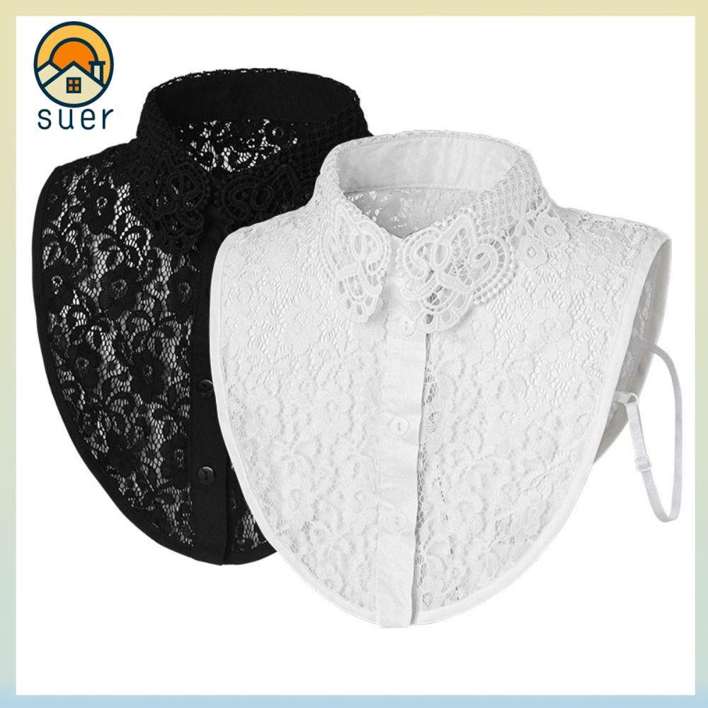 SUEBR Gola Falsa , De Renda Destacável , Moda Branca Preta Lapela Meia Camisa Mulheres Meninas