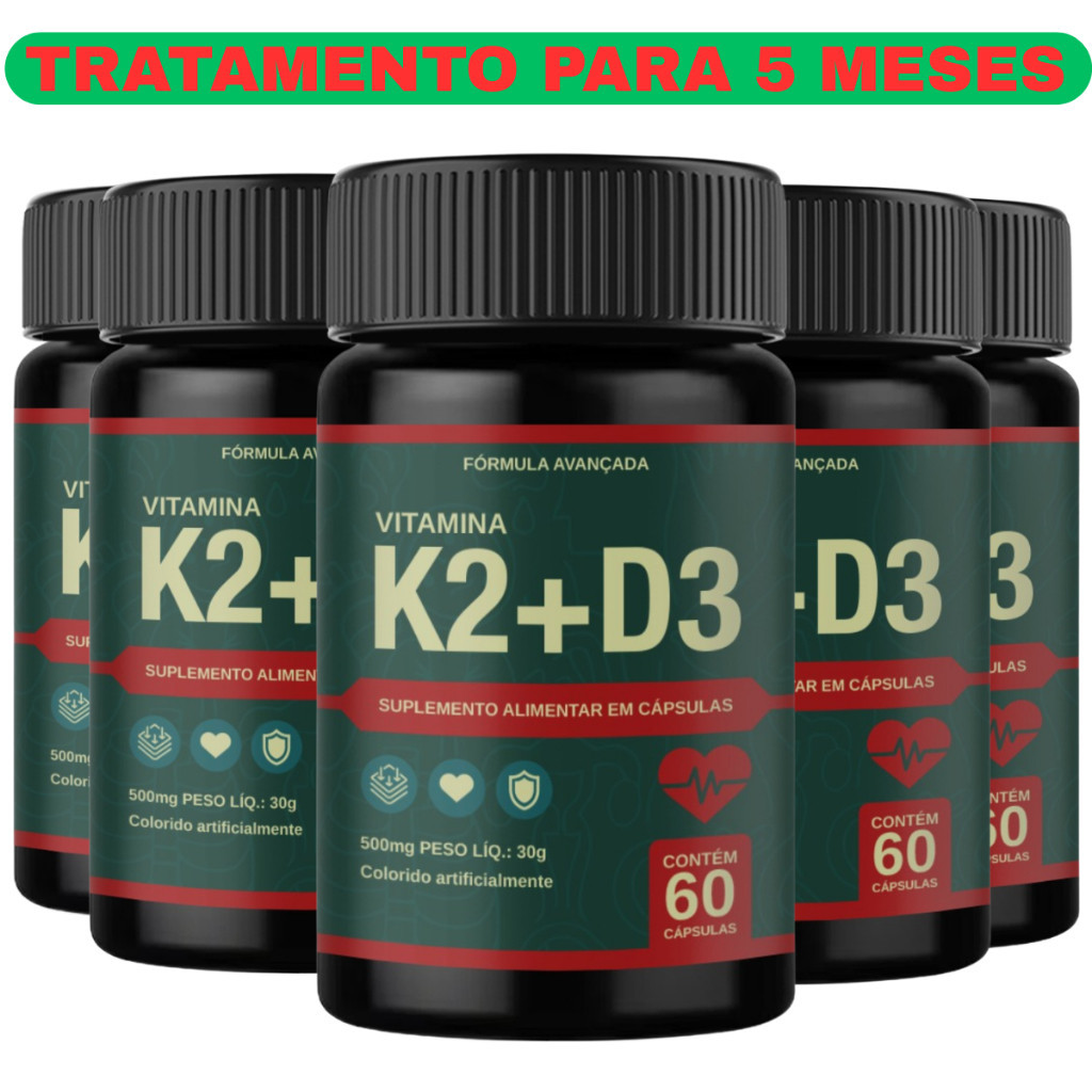 5 Frasco Vitamina K2 Mk7 Cálcio + vitamina D3 Menaquinona-7 Mega Oferta