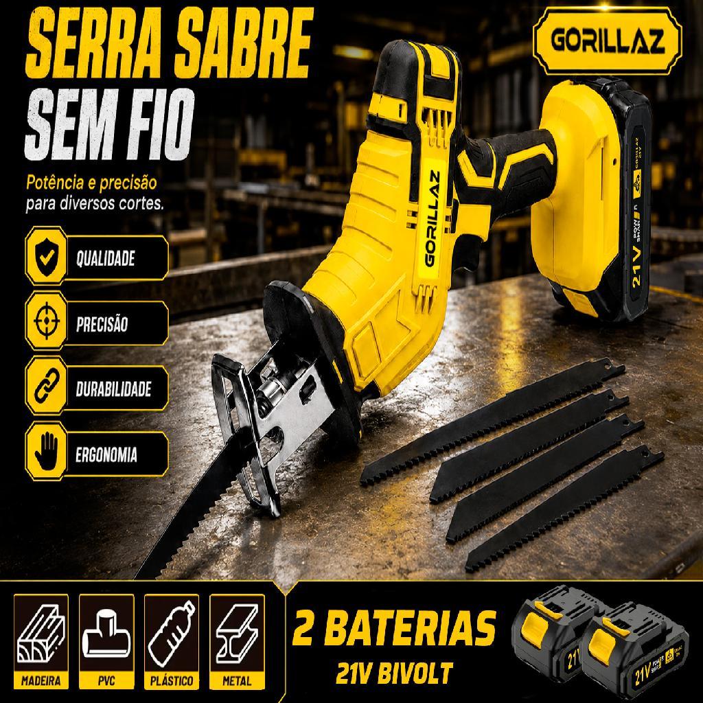 Serra Sabre Elétrica Bivolt Profissional Portátil Sem Fio Com 2 Baterias Corta Carne Ossos