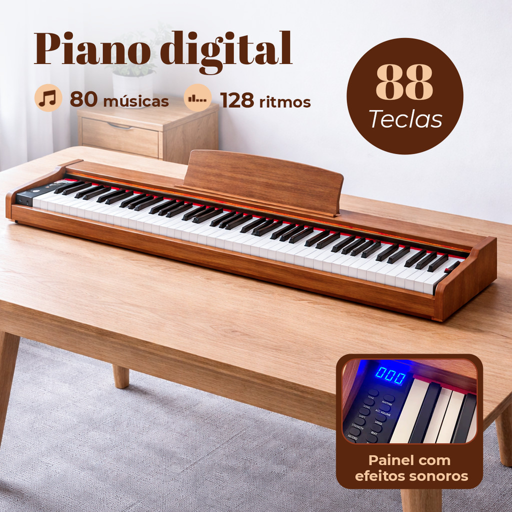 Piano Digital Tomate Msc-a1 88 Teclas Sensíveis Ao Toque Marrom 127/220v