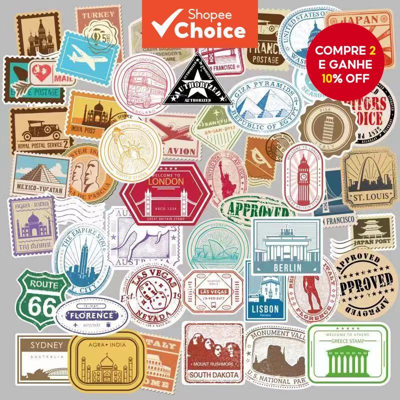 50pcs Retro Travel Sticker Waterproof Vinil Computadores Garrafa de Água Telefone Mulheres Adultas
