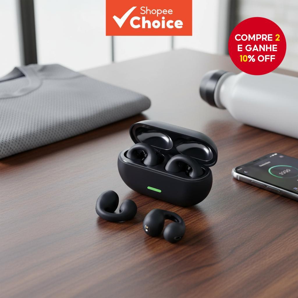 T75 Fone de Ouvido Bluetooth com Clipe de Orelha Fone de Ouvido Sem Fio HIFI Estéreo de Graves para Esportes e Jogos