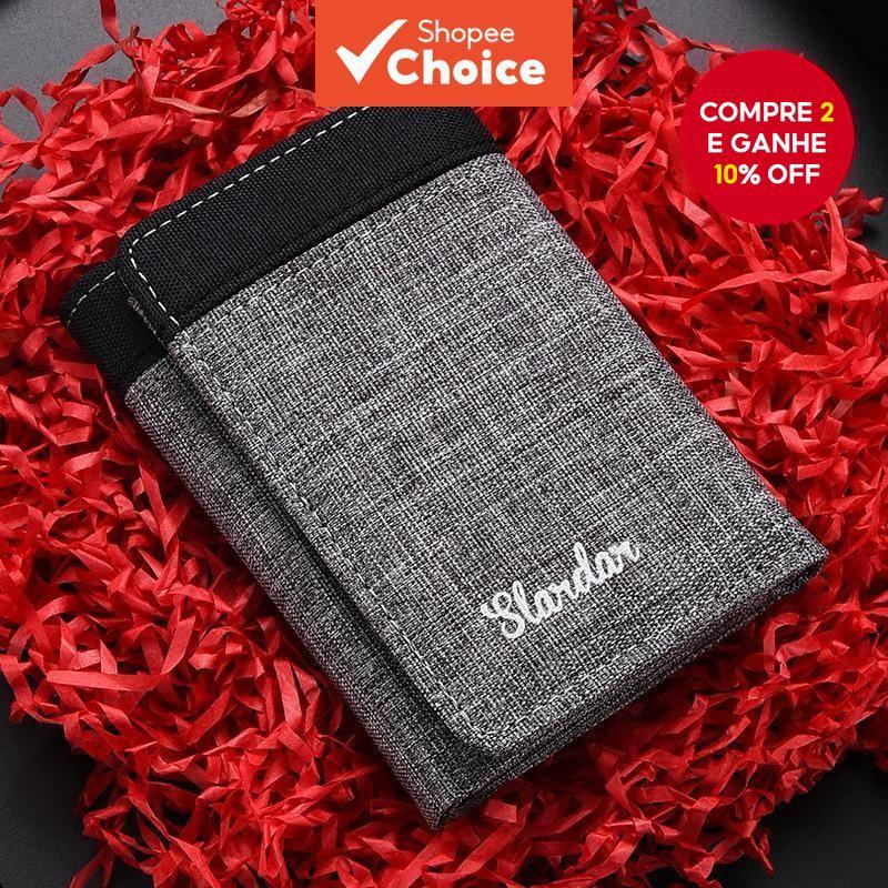 Carteira Retro Masculina-Curta De Lona E Couro Elegante | Design Compacto Com Vários Slots