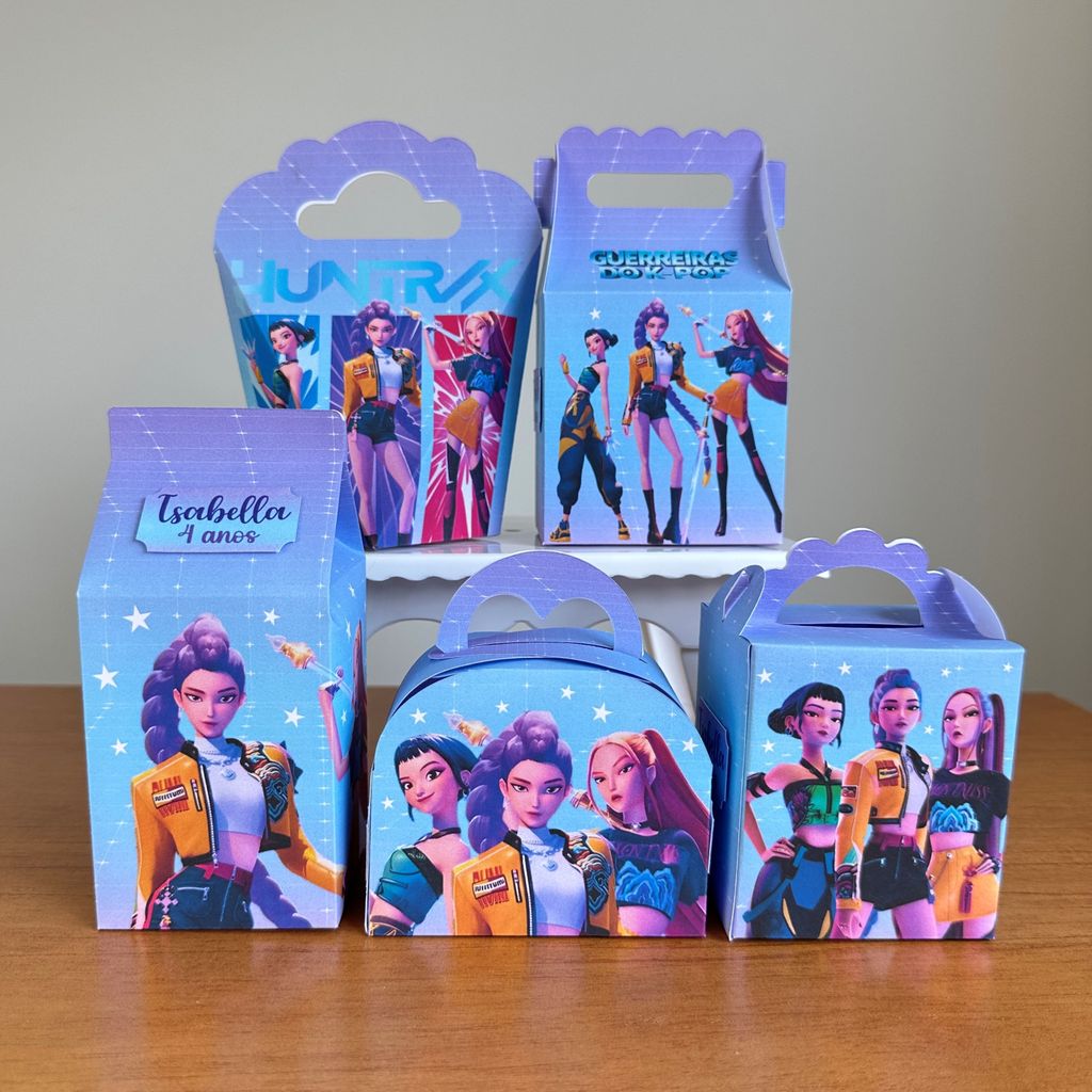 Kit Festa GUERREIRAS DO K-POP - Caixinhas Personalizadas | Lembrancinhas para Festa de Aniversário - Pegue e Monte